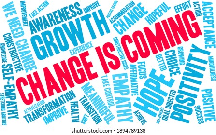 Change Is Coming word cloud on a white background. 