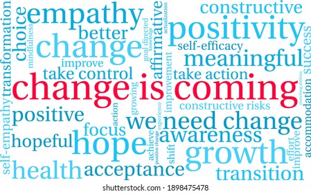 Change Is Coming word cloud on a white background. 