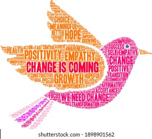 Change Is Coming word cloud on a white background. 