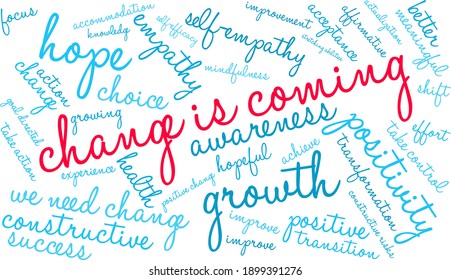 Change Is Coming word cloud on a white background. 