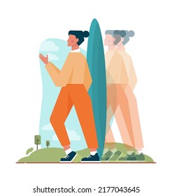 Change concept. Transformation and evolution metaphor. Modification process with time development. Direction changing. Flat vector illustration