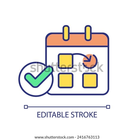 Change date RGB color icon. Appointment calendar. Business software. Time management. Deadline extended. Project plan. Isolated vector illustration. Simple filled line drawing. Editable stroke