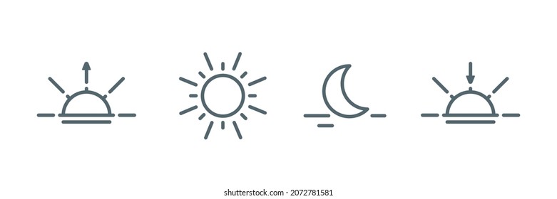 Change Day And Night Cycle Line Icon. Movement Path Sun And Moon. Clock With The Time Of Day. Circle With Arrow Sun And Moon. Vector Illustration