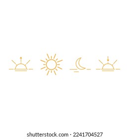 Cambiar el icono de la línea de ciclo diurno y nocturno. Movimiento por el sol y la luna. Reloj con la hora del día. Círculo con sol y luna flechas. Ilustración del vector