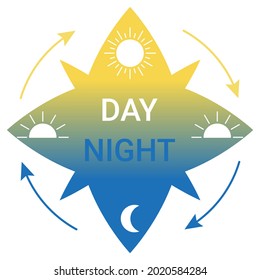 Change day and night cycle, movement path sun and moon icon. 24 clock with time of day. Circle with arrow sun and moon. Vector sign