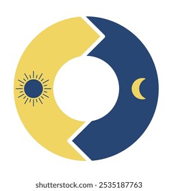 Cambie el ciclo de día y noche, el icono del sol y la luna del camino del movimiento. Reloj 24 con la hora del día. Círculo con flecha sol y luna. Ilustración vectorial