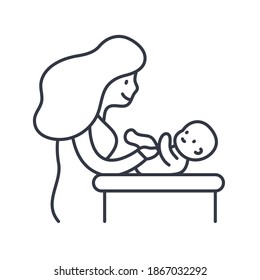 Change a diaper icon, linear isolated illustration, thin line vector, web design sign, outline concept symbol with editable stroke on white background.