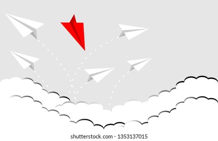 Change direction - business background vector illustration. Airplane changing direction. New idea, change, trend, courage, creative solution, innovation and unique way concept.