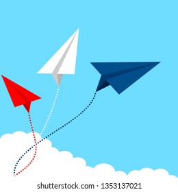 Change direction - business background vector illustration. Airplane changing direction. New idea, change, trend, courage, creative solution, innovation and unique way concept.