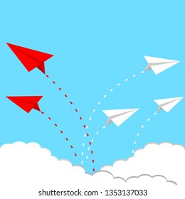 Change direction - business background vector illustration. Airplane changing direction. New idea, change, trend, courage, creative solution, innovation and unique way concept.