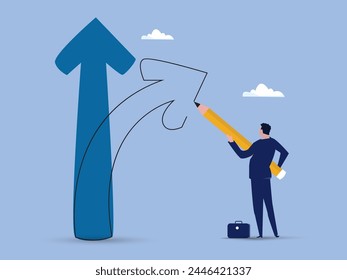 Change direction or career path for best opportunity, turn or transform to different direction, choice or alternative way to progress concept, businessman draw new arrow metaphor of change direction.