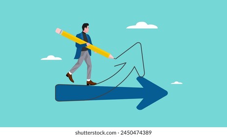 Change direction or career path for best opportunity and business and career success, change business strategy, businessman draw new arrow metaphor of change direction to achieve success, 