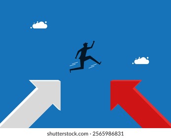 Change direction, man jumps and changes direction to opposite arrow