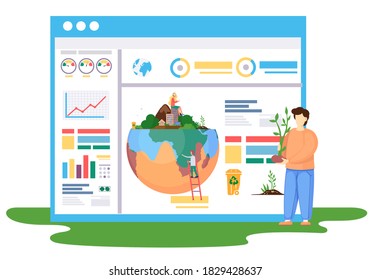 Сlimate change dynamic indicators on the Earth. Global warming concept. Idea of climate change and danger for ecology. Save nature, stop the pollution. Tiny people care about the environment