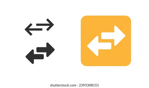 Change exchange icon arrows simple vector graphic, transfer swap switch logo symbol pictogram button yellow orange black white, replace reverse two way label, opposite move image clipart line outline