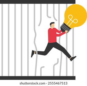 Change to experience new challenge, escape from comfort zone, break free for freedom idea, escape from bird cage trap, Vector illustration design concept in postcard template

