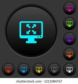 Change to fullscreen view dark push buttons with vivid color icons on dark grey background