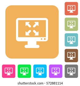 Change to fullscreen view flat icons on rounded square vivid color backgrounds.