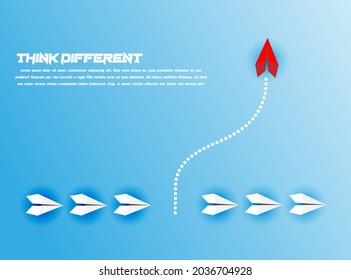 Change Group of paper plane change disruptive  in one direction and with one individual pointing in the different way. Business concept for change  new ideas creativity and innovative solution disrupt