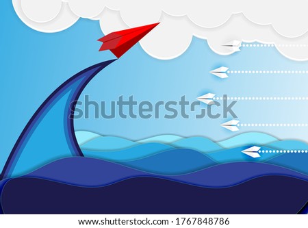 Change Group of paper plane change disruptive  in one direction and with one individual pointing in the different way. Business concept for change  new ideas creativity and innovative solution disrupt