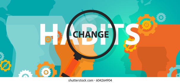 change habits old with new thinking paradigm concept of business represented with head and gear