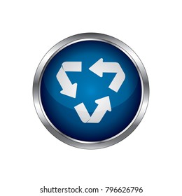 Change icon. Circular glossy blue button, sign waste processing, web icon. vector design.