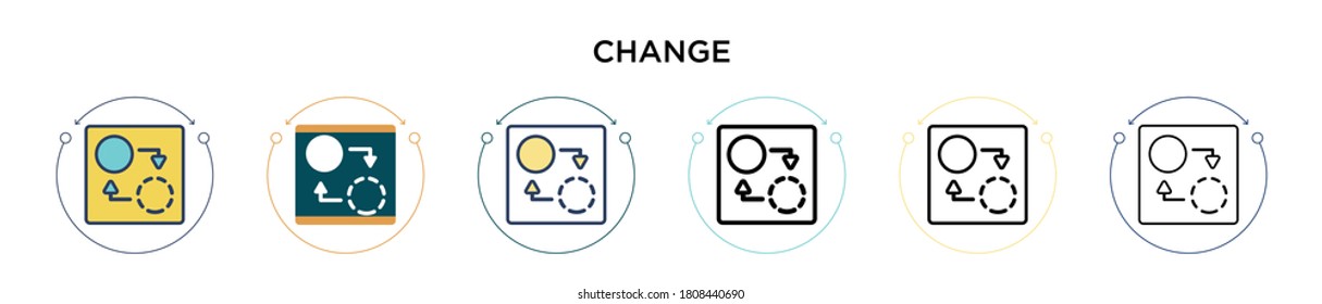 Change icon in filled, thin line, outline and stroke style. Vector illustration of two colored and black change vector icons designs can be used for mobile, ui, web
