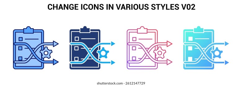 Change icon represented by Change symbol Blue, Gradient, Dualtone, Fill style.