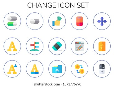 change icon set. 15 flat change icons.  Collection Of - switches, font, switch, direction, cash, eraser, content, currency, dominoes