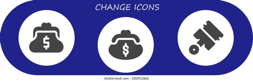  change icon set. 3 filled change icons.  Simple modern icons about  - Purse, Pistons