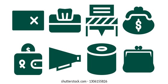 change icon set. 8 filled change icons.  Simple modern icons about  - Wallet, Erase, Communication, Tissue, Purse