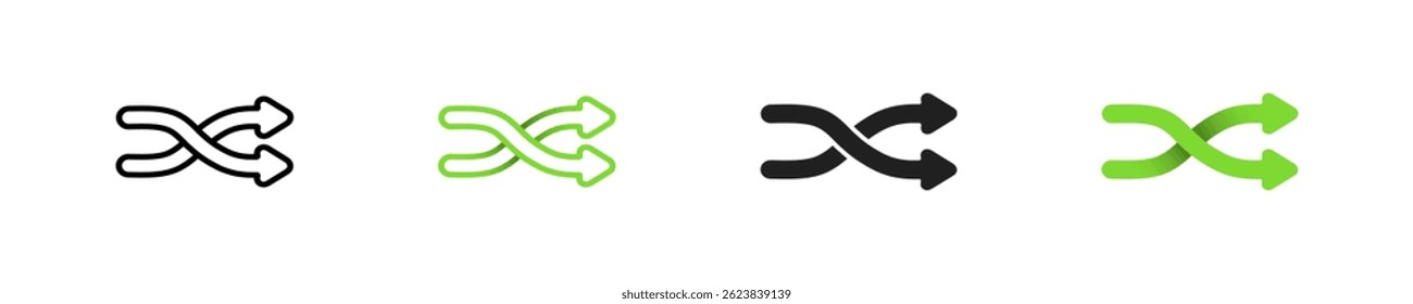 Change icon set. Switch music icons in vector design. Mix arrow graphic sign. Random music player symbol