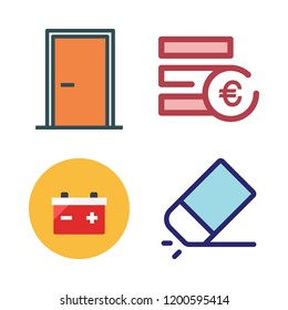 change icon set. vector set about euro, eraser, door and battery icons set.