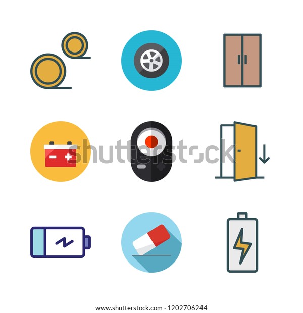 change icon set. vector set about door, battery,\
eraser and coins icons\
set.