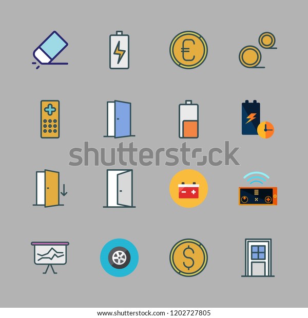 change icon set. vector set about coin, tire, coins\
and battery icons set.