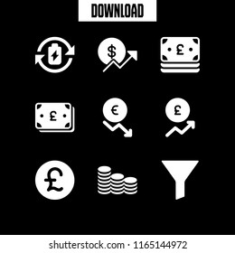 change icon. This set with coin, filter, pound sterling and battery vector icons for mobile and web