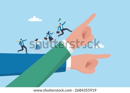 Change for improvement, progress with growth direction, leadership strategy planning, motivation development or change career, business people employee running to change direction to success guidance.