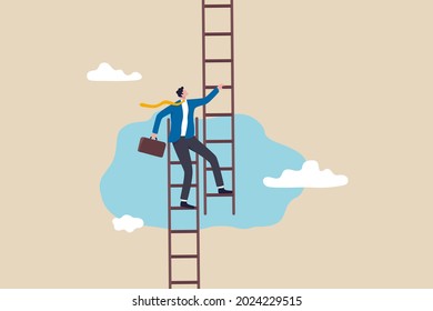 Change job to get growth opportunity, new career path development, transform business to improve for success or achieve target concept, confidence businessman climb up ladder to change to new path.