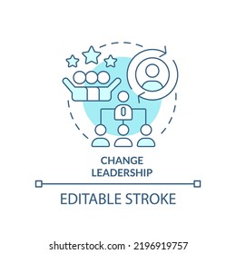 Change leadership turquoise concept icon. Professional team. Critical success factor abstract idea thin line illustration. Isolated outline drawing. Editable stroke. Arial, Myriad Pro-Bold fonts used