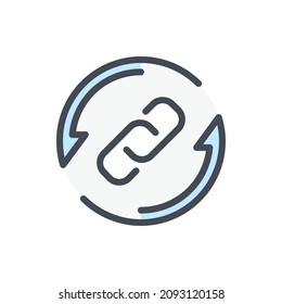 Change link color line icon. Chain with rotating arrows vector outline colorful sign.