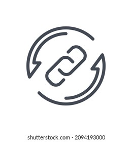 Cambiar el icono de la línea de enlace. Cadena con flechas giratorias símbolo de contorno vectorial.