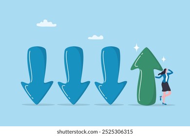 Change management, adaptation or business transformation for better result, change resistance or transition to new opportunity, improvement concept, businesswoman change arrow direction for good.