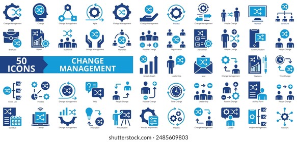 Change management icon collection set. Containing agile, process, people, monitor, structure, briefcase, report icon. Simple flat vector.