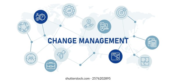 Change Management icon set job manage changing company progress planning corporation teamwork organization development design outline collection