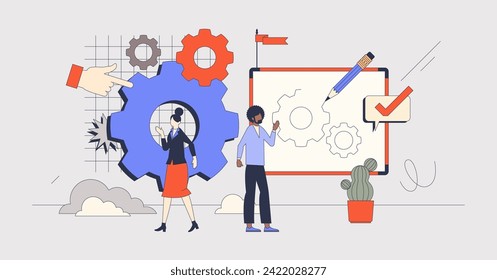 Change management and new solution for process retro tiny person concept. Alternative performance planning for effective and productive work vector illustration. Development organization leadership.
