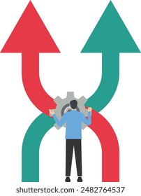 Change management, professional or expertise to manage company transformation or implement new process concept, business people staff team help change gears to manage change direction arrow.