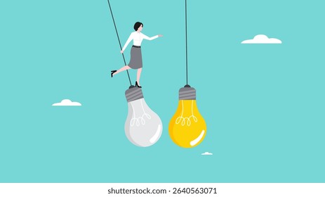change management strategy in business, new business strategy to transform into a more profitable business, improve or new innovations to new method, woman replace old light bulb idea to new one