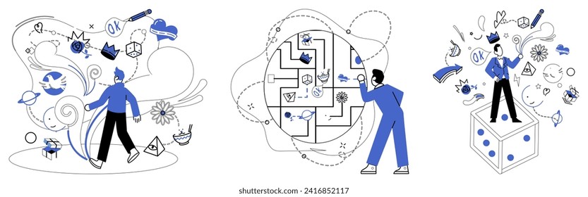 Change management vector illustration. Evolving performance is sweet melody played by orchestra organizational transformation Improvement is key unlocking doors to treasure trove change management