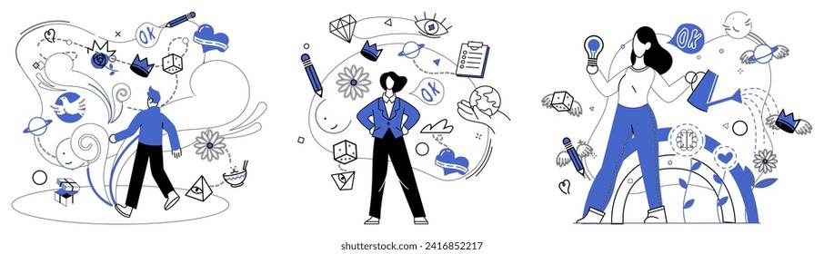 Change management vector illustration. Strategic planning is cornerstone upon which pillars change management are erected Progress is fertile soil where seeds change management blossom into success