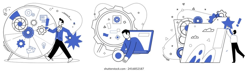 Change management vector illustration. Transformative decision-making is map guiding businesses through labyrinth progress Change management is architect drawing blueprints for castle business